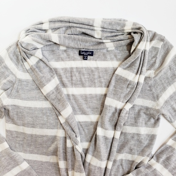 Splendid Gray White Striped Open Knitted Cardigan - Picture 2 of 6